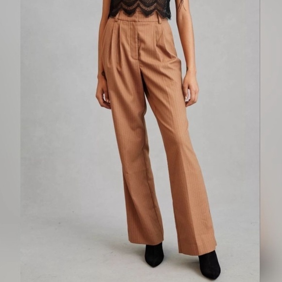 Favorite Daughter The Favorite High Rise Wide Leg Pants Camel Pinstripe 10 - Picture 2 of 12